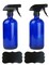 Contemporary Home Living Set of 2 Cobalt Blue and Black Glass Bottles with Labels, 8.75""